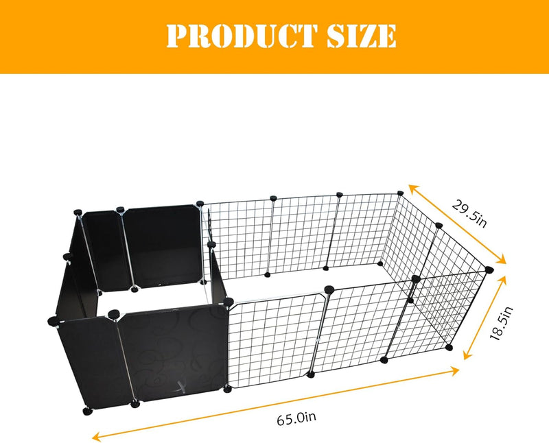 Portable Wire Dog Playpen with Door and Toilet Area - 16 Panels - Black