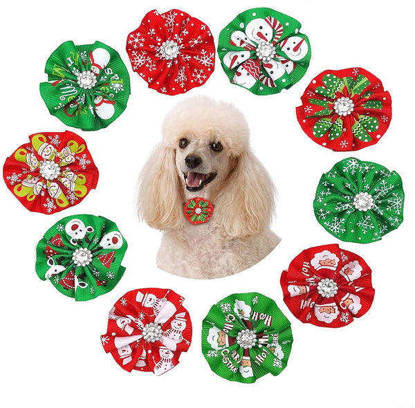 Holiday Pet Accessories - 10Pcs Christmas Collar Decorations for Dogs Cats and Rabbits