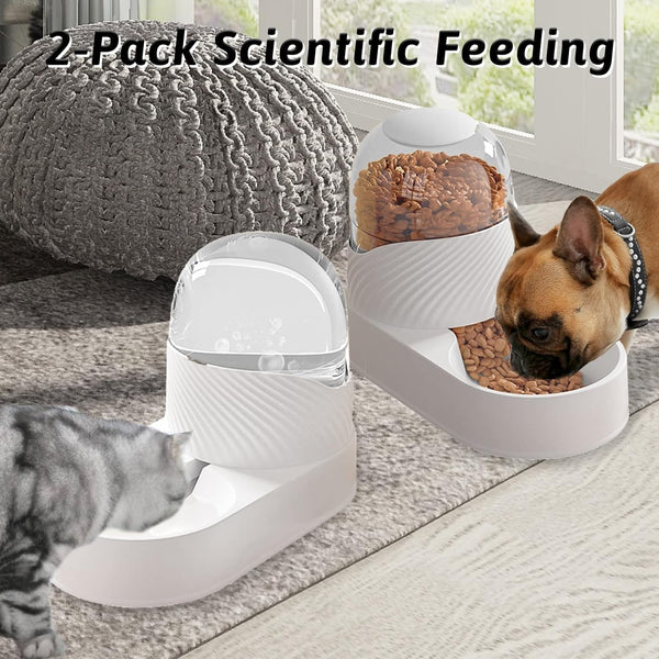 Gravity Dog Feeder and Water Dispenser Set - Large Capacity Automatic for Indoor Pets 2 L White