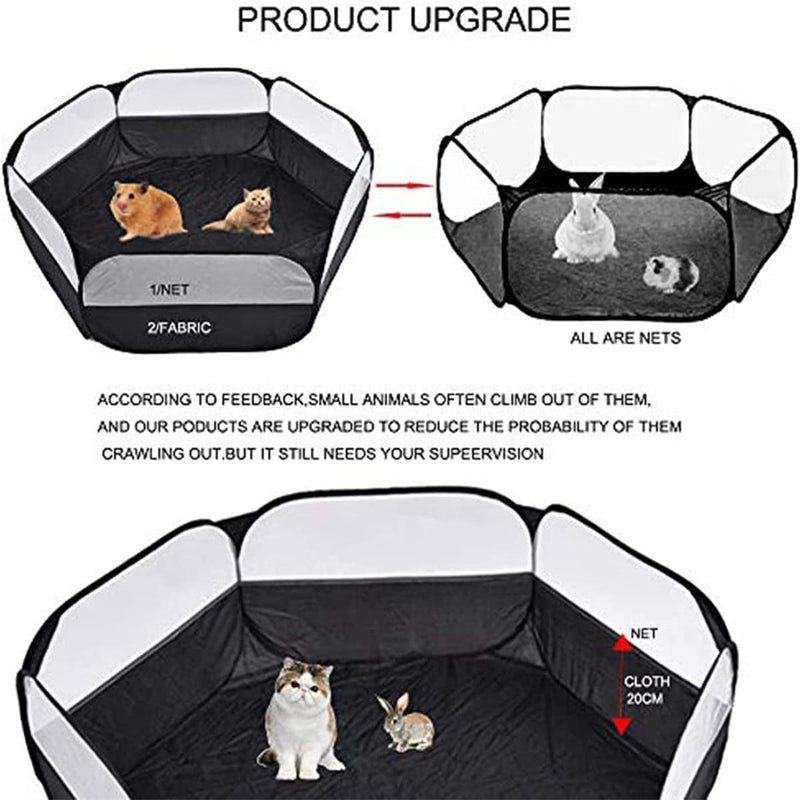 Small Animal Playpen - IndoorOutdoor Exercise Fence for Small Pets Black