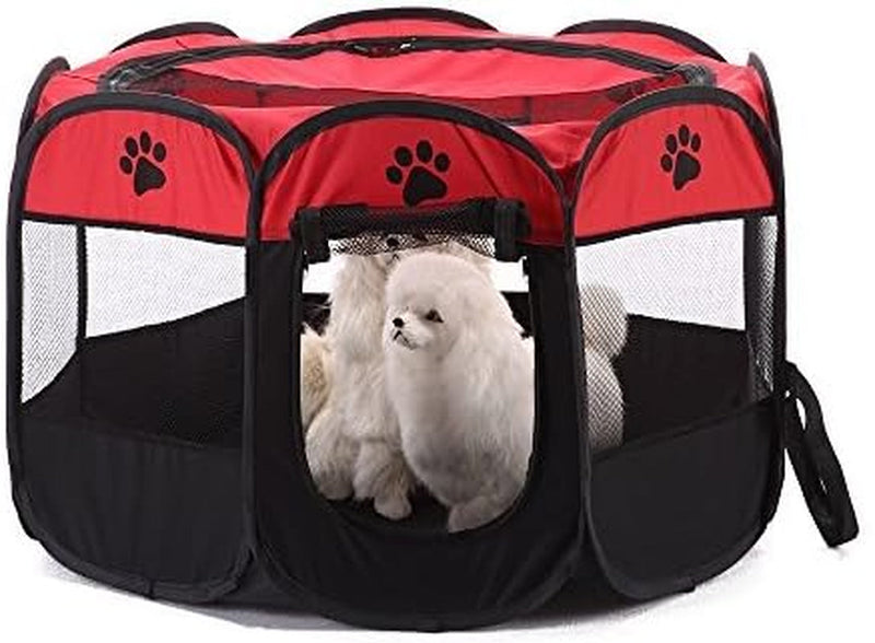 Portable Pink Pet Playpen with Removable Mesh Shade Cover - Foldable