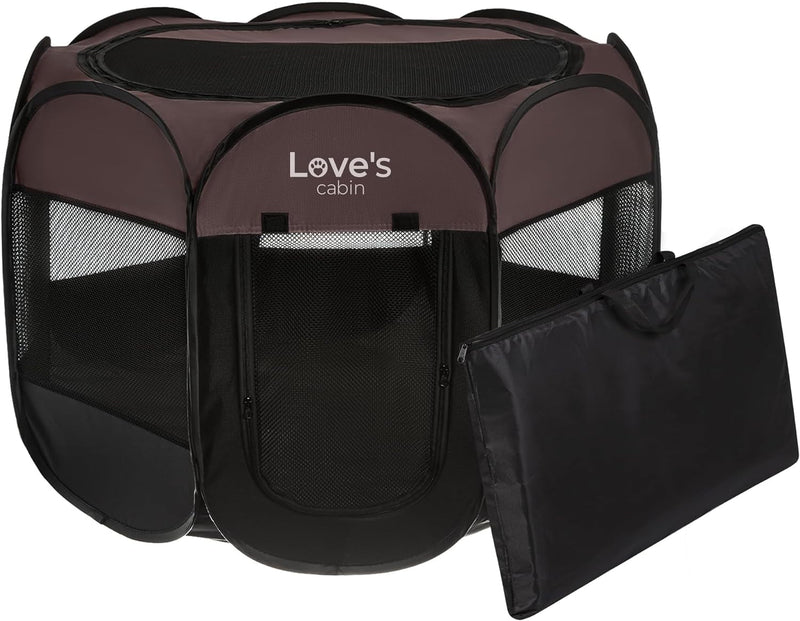 Loves Cabin Small Dog Playpen with Carrying Case Removable Top - Grey