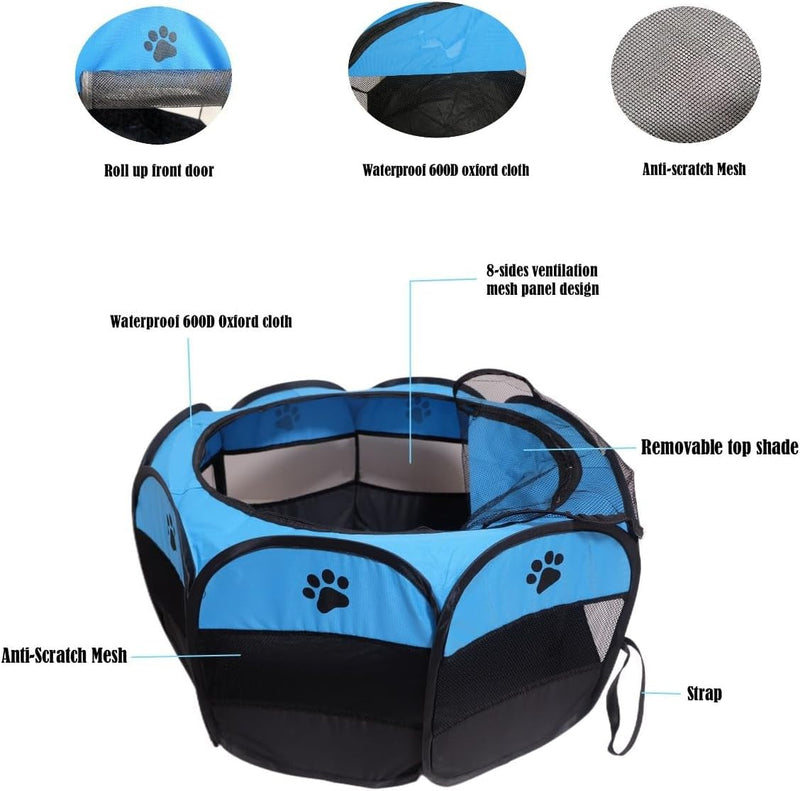 chars Portable Pet Playpen for DogsCatsRabbits - Foldable IndoorOutdoor Use - S287 X 287 X 16 Blue