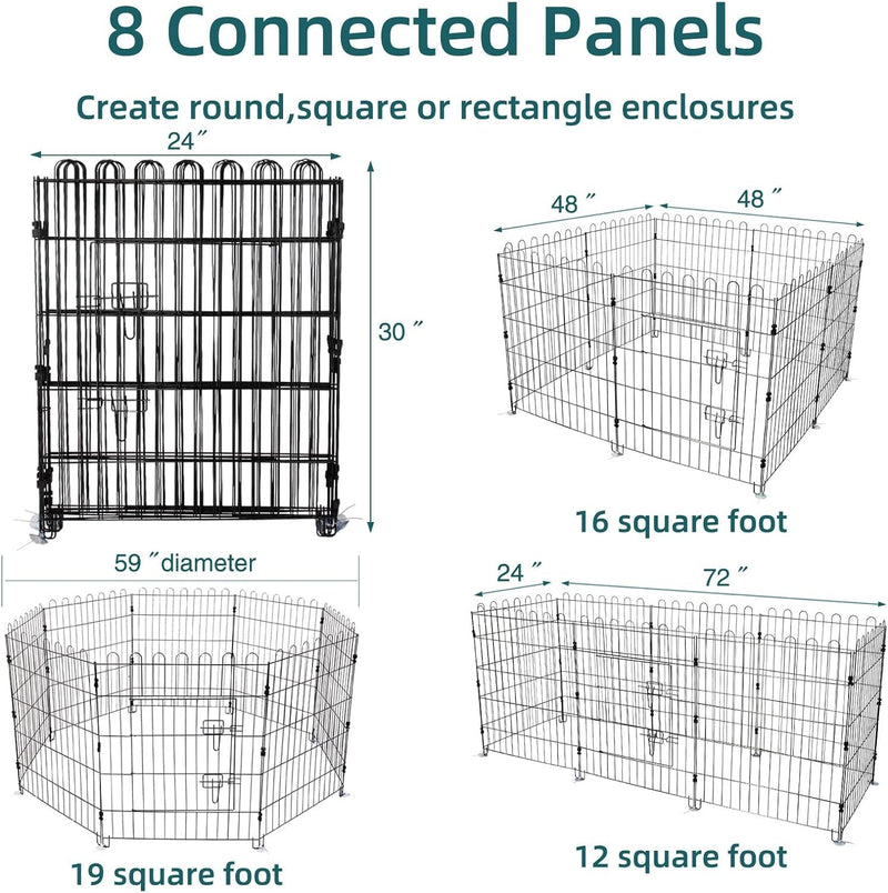 Foldable Metal Dog Playpen - Black Single Door 60x60x30 Inches