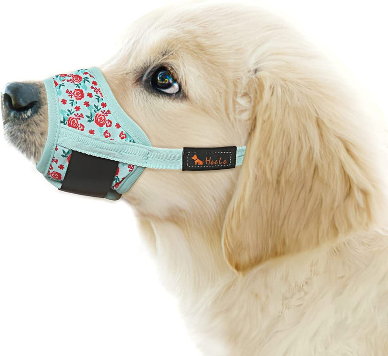 HEELE Dog Muzzle - Soft Nylon Air Mesh - Breathable  Adjustable - Pink Flowers - For Small Dogs