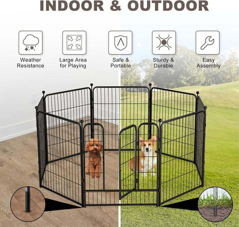 Metal Dog Playpen 8 Panel Exercise Pen for SmallMedium Dogs - 32 Height Door OutdoorIndoor Black