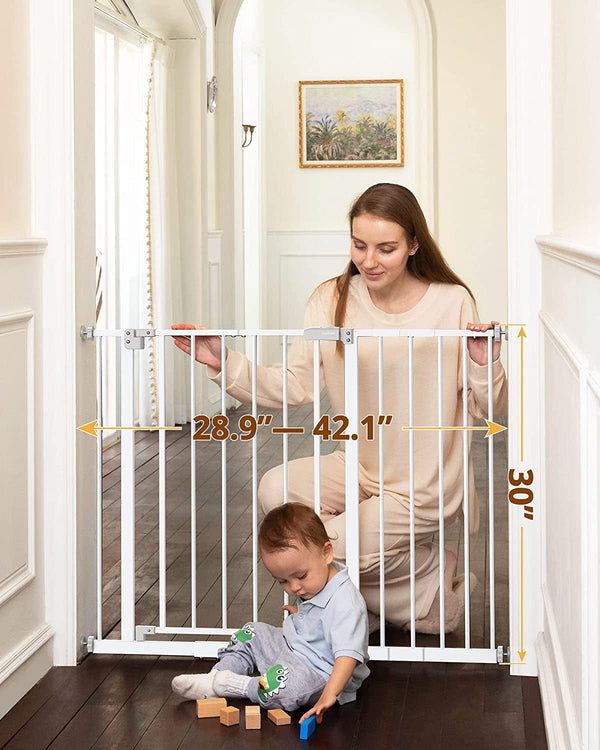 Innotruth Baby Gate for Stairs - Expandable Dual Lock Dog Gate for Doorways White