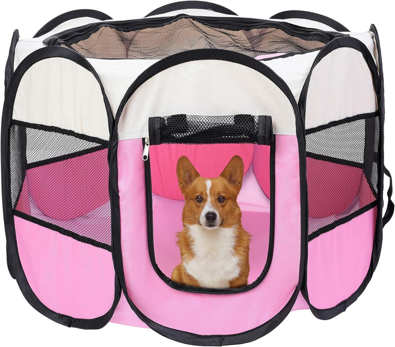 Foldable Dog Playpen with Removable Shade Cover - Portable IndoorOutdoor Kennel with Carry Case and Pen Tent BlueBlack Medium