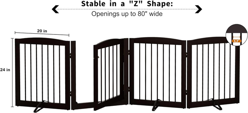 Freestanding Dog Gate with Door - 80 Inch Wide - 24 Tall - Dark Brown - Indoor Use