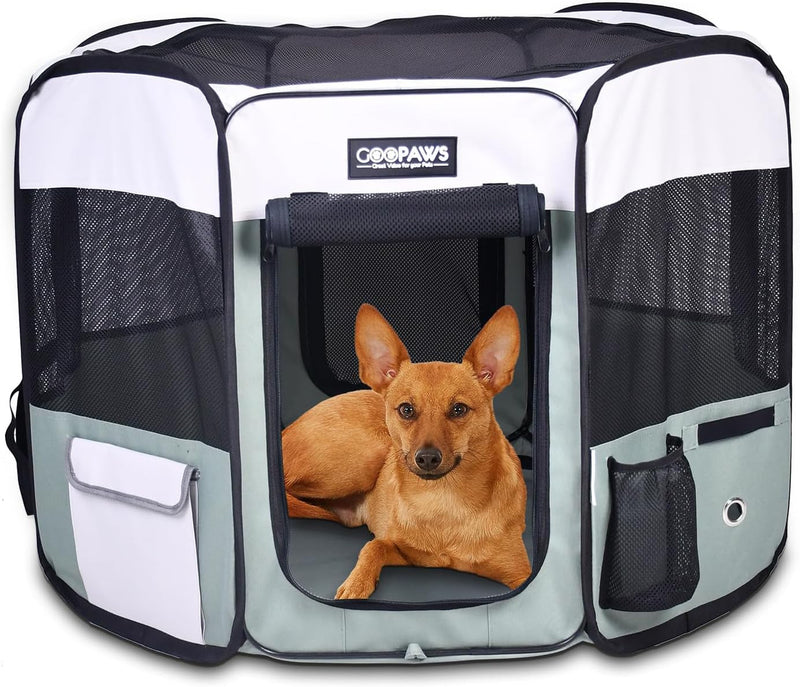 JESPET 36 Portable Dog Playpen - Soft Kennel for Pets with Carry Bag Shale Green