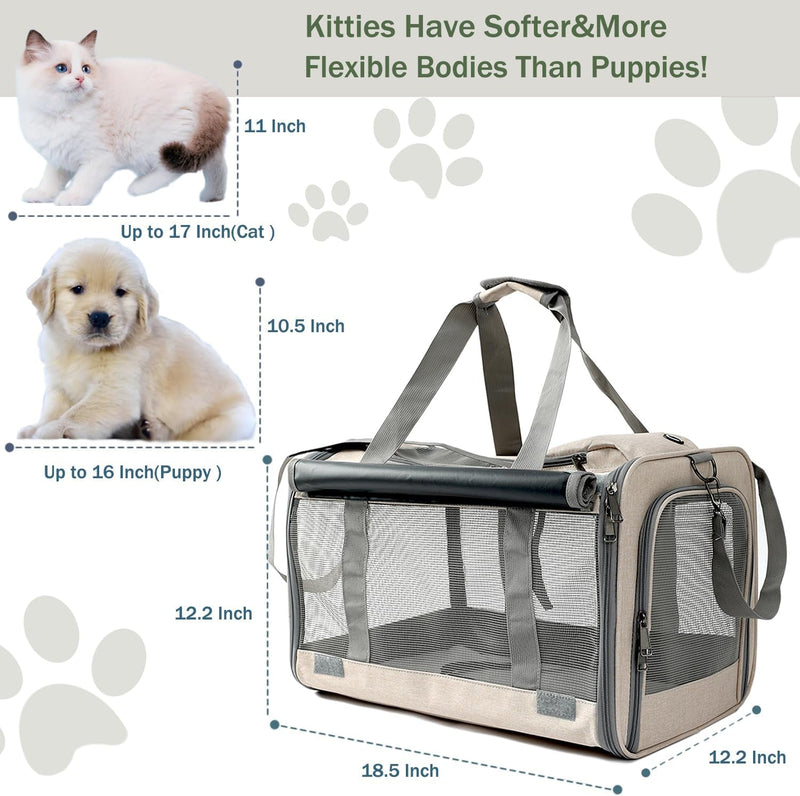 HSC PET Khaki Softsided CatDog Carrier - Small Handbag w Ventilated Mesh Windows  Curtains - 15lb Pups18lb Cats