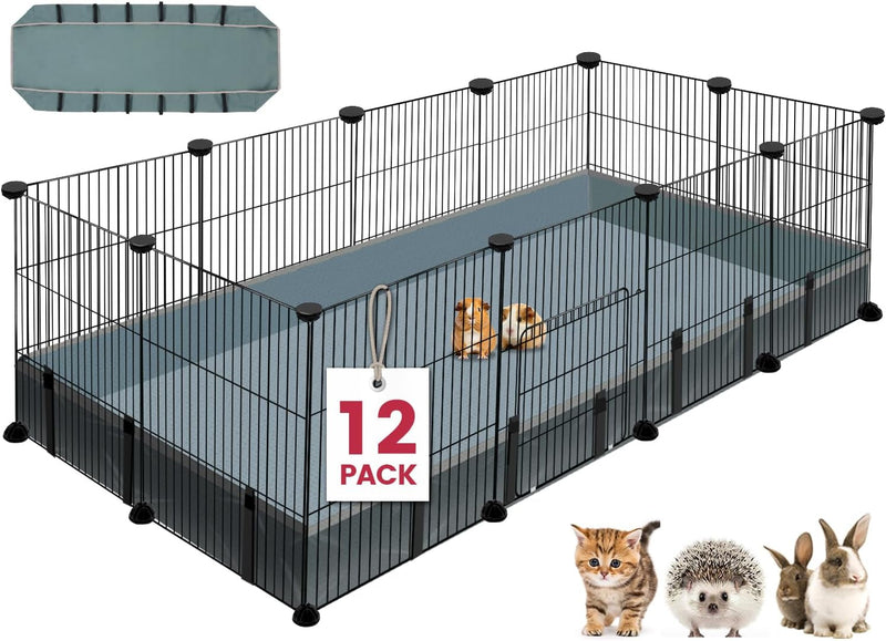 Small Animal Playpen - 12 Panel Transparent Portable Pet Enclosure for Guinea Pigs Bunny Ferrets Hamsters Hedgehogs - 48x24x16 IndoorOutdoor Pet Fence