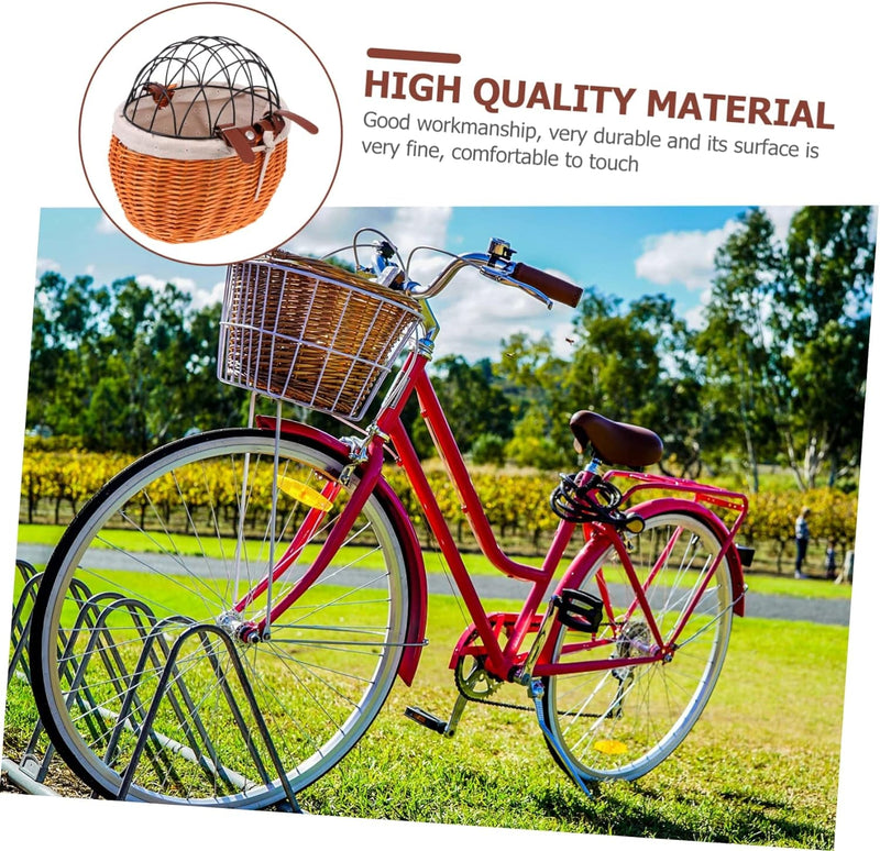 Woven Rattan Bike Storage Basket with Removable Lid - Bicycle Accessory