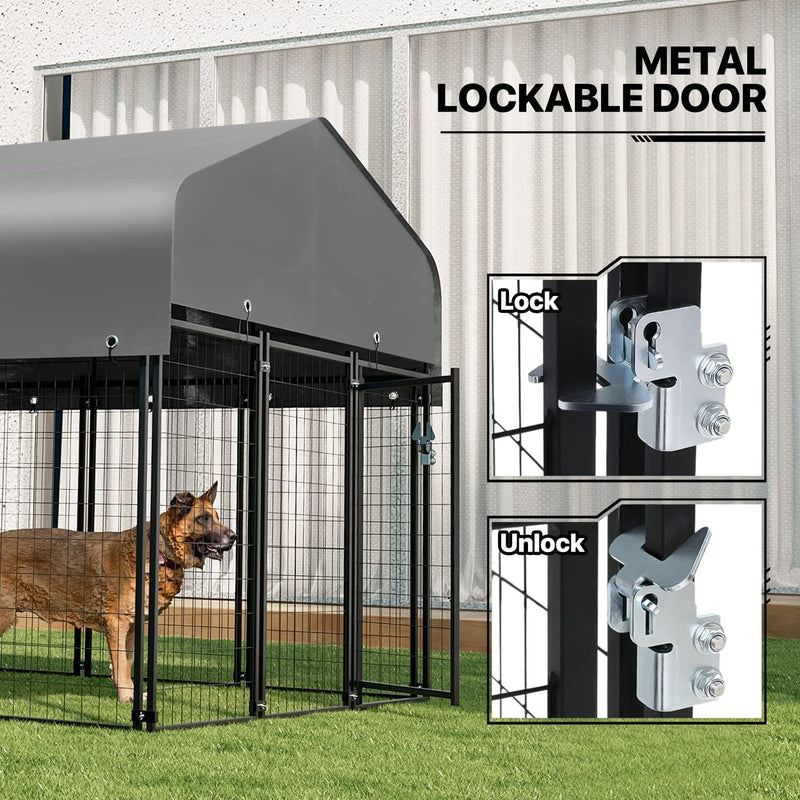 Heavy-Duty Outdoor Dog Kennel with Waterproof Cover and Lock - 625Ft High Expandable Playpen for Large Dogs - 14 Panels