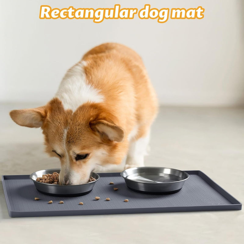 Hubulk Dog Feeding Mat - Waterproof BPA-Free Silicone Placemat for Pet Food and Water Bowls Grey 19 x 12 x 05