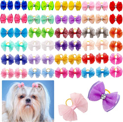 60pcs Pet Hair Bows with Rubber Bands and Drills