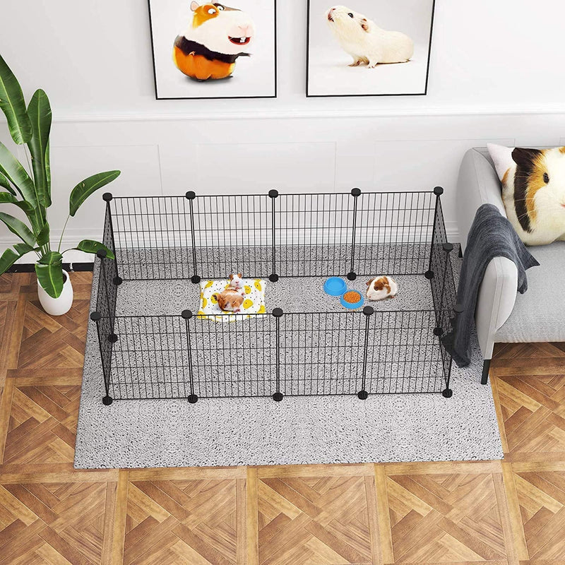 CAHOME Pet Playpen - Guinea Pig  Puppy Exercise Cage 12 Panel Grid Fence Portable Indoor Metal Yard - Black