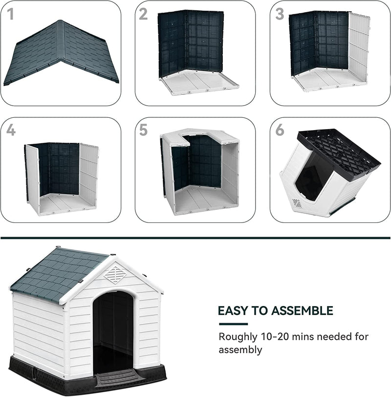 YITAHOME Large Plastic Outdoor Dog House - Water Resistant Easy Assembly Sturdy Gray