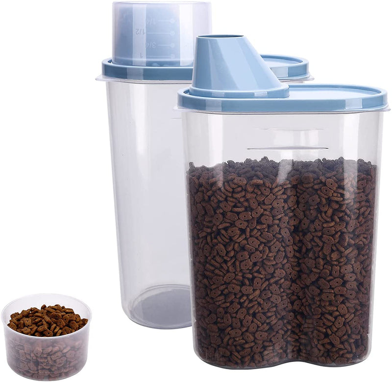 Greenjoy 2 Pack 2Lb/2.5L Pet Food Storage Container with Measuring Cup, Can Covers and Bowl for Small Dog, Cat, Waterproof-Bpa Free