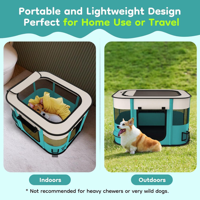 Portable Puppy Playpen - Foldable Pop Up Pet Playpen for Dogs Cats Rabbits and Small Animals - IndoorOutdoor Travel