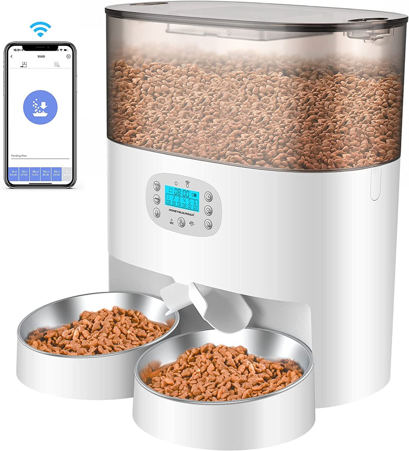 Honeyguaridan 6L Automatic Pet Feeder with Wifi and Stainless Steel Bowl