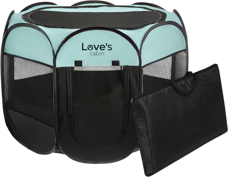 Loves Cabin Small Dog Playpen with Carrying Case Removable Top - Grey