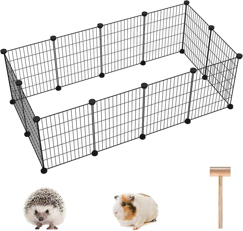 CAHOME Pet Playpen - Guinea Pig  Puppy Exercise Cage 12 Panel Grid Fence Portable Indoor Metal Yard - Black