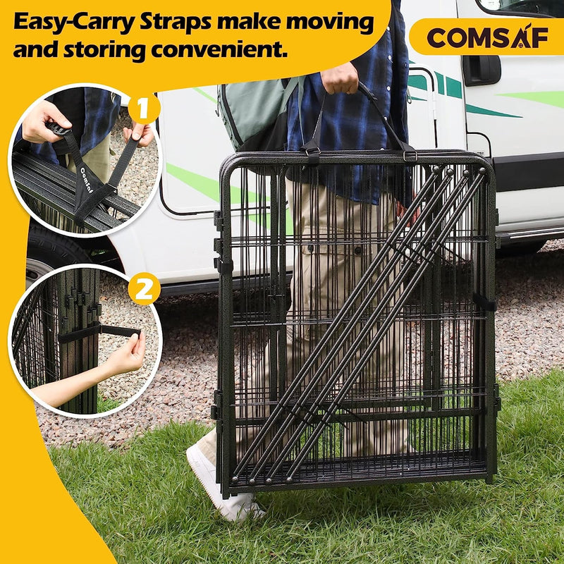 Comsaf Dog Playpen - 32 Height - 8 Panels - Metal Fence - Portable  Easy-Carry - OutdoorIndoor Pet Pen for LargeMediumSmall Dogs