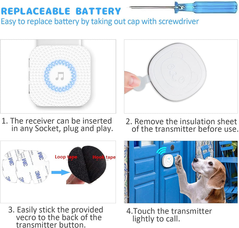 Wireless Dog Doorbells for Potty Training - LED Flash 1000 Ft Range 55 Melodies Waterproof