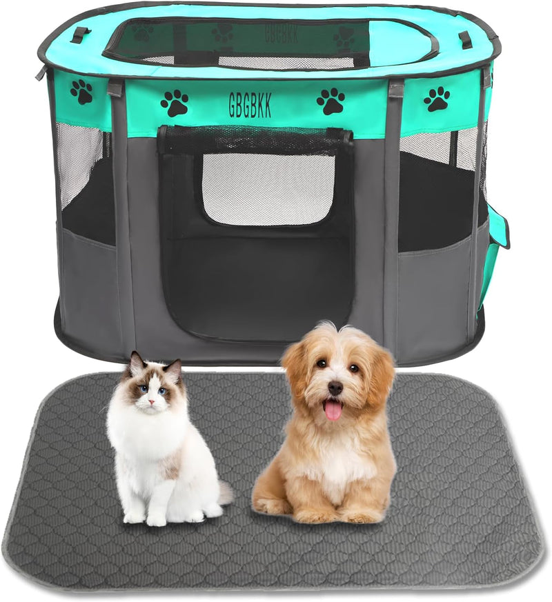 Portable Dog Playpen with Carrying Case and Waterproof Pee Pad - White