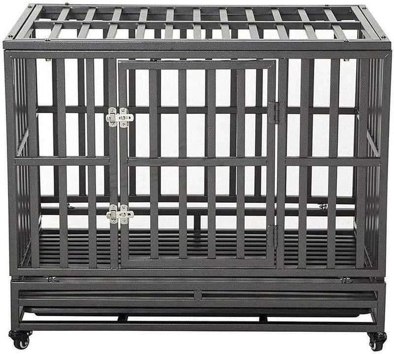 38-Inch Heavy Duty Dog Cage with Wheels - Easy to Assemble Kennel for Large Dogs Black