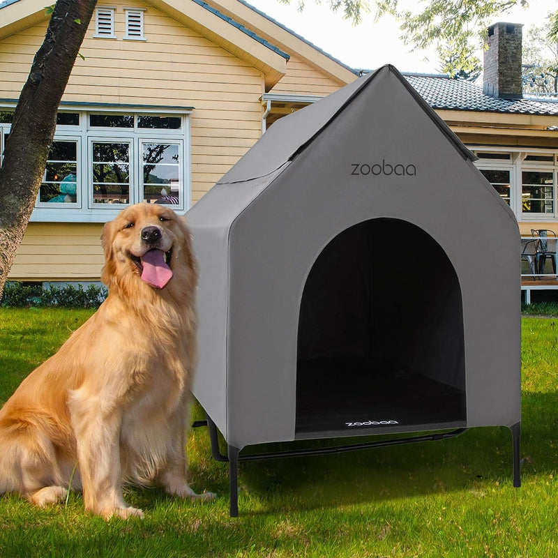 X-Large Waterproof Dog House with Textilene Dog Bed - Grey