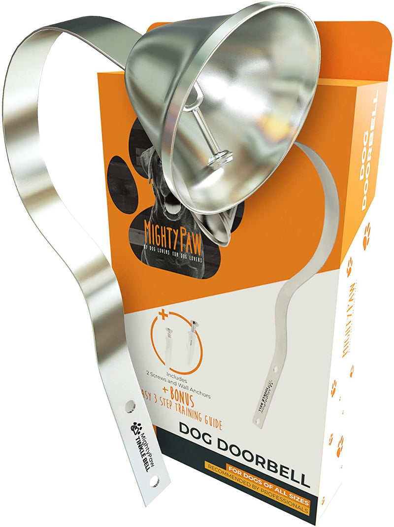 Metal Dog Doorbell - Durable Bell for Big Dogs - Optimal Sound with Training Tips - Sleek Silver Design