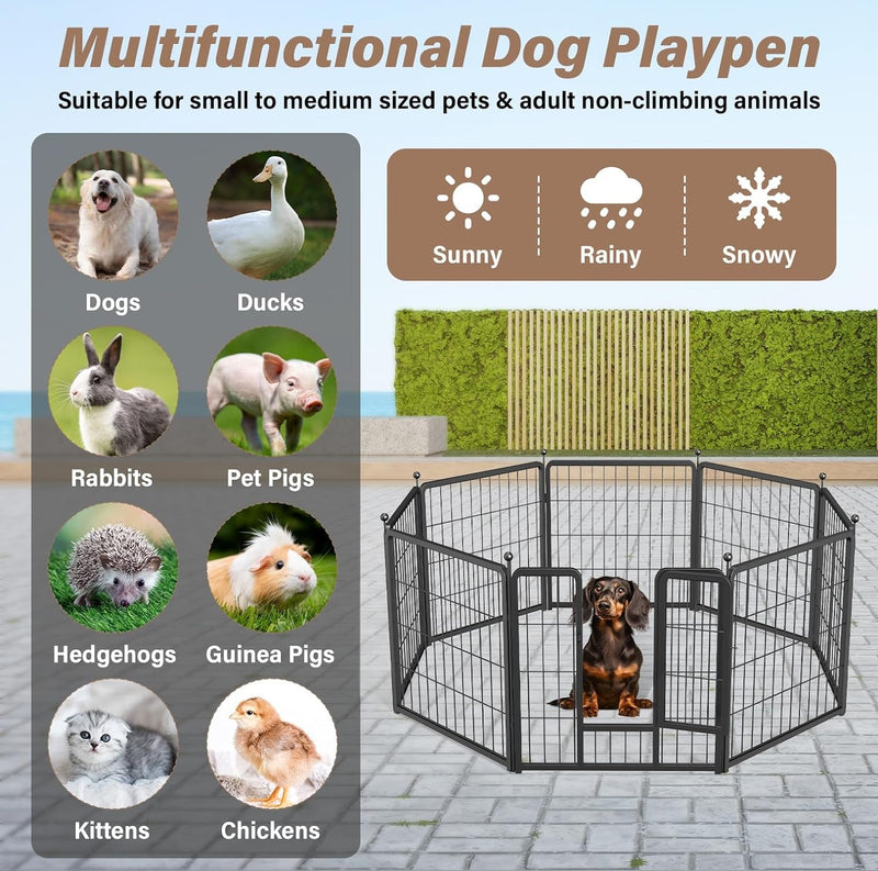 Heavy Duty Indoor Outdoor Dog Playpen - 32 Height 8 Panels Black