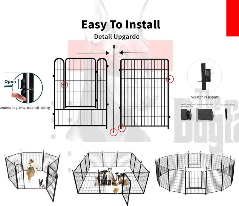 IndoorOutdoor Portable Dog Playpen with Easy-Carry Straps - 3Ft High Rustproof MediumLarge Dogs Camping RV Yard 2 Add-On Panels