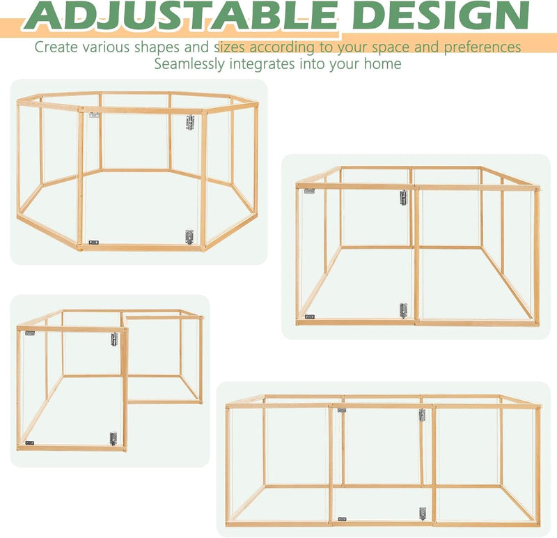 26 Clear Pet Playpen Fence for Small Animals - Durable Wood Frame 8 Panels 21 L x 26 H