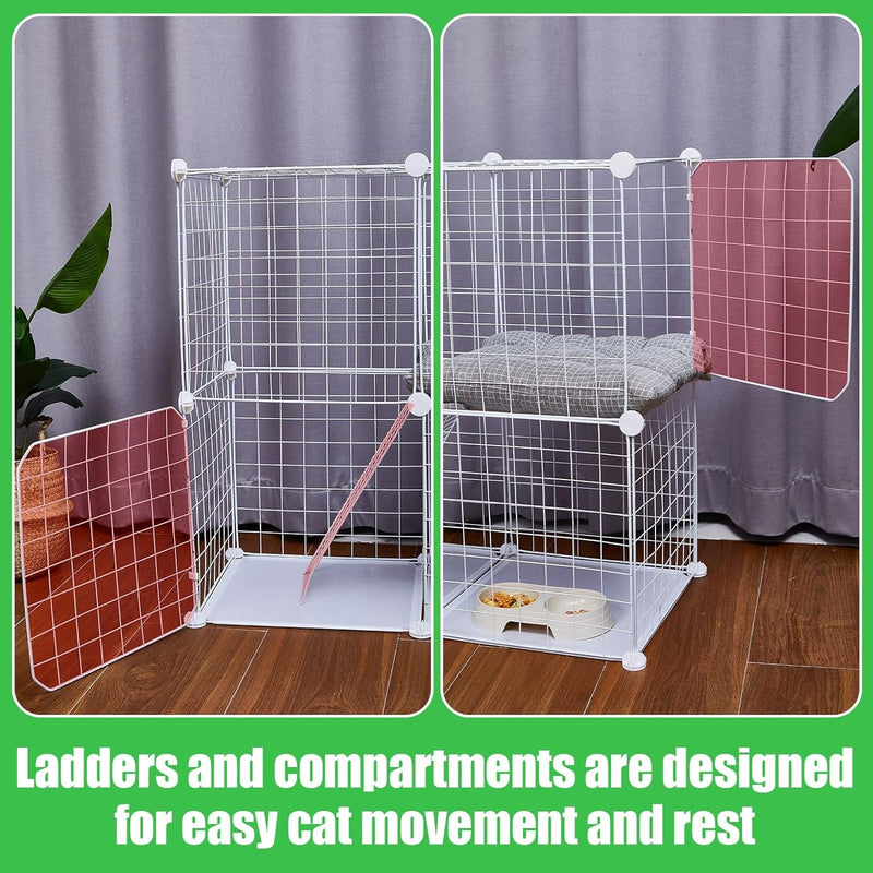 Large 2-Tier Cat Cage Crate - Detachable Metal Indoor Playpen for Cats Ferrets Kittens Puppies Bunnies - White 2756 x 2756 x 1378 in