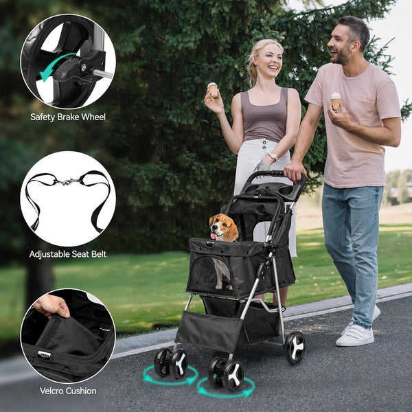 YITAHOME DogCat Stroller with Front Universal Wheel Foldable and Safe - Black