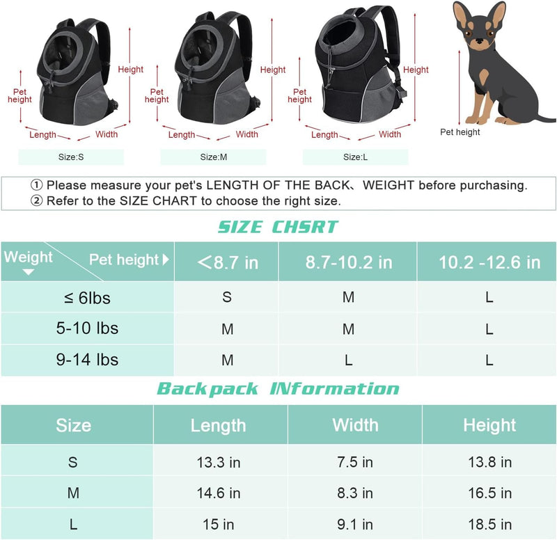 YUDODO Dog Carrier Backpack - Front Pack for Small Dogs  Cats M Black