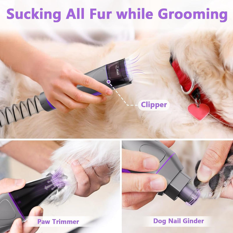 Xiaz Dog Grooming Vacuum Dryer with Clippers, 15 Kpa Dog Grooming Kit with Nail Grinder and Paw Trimmer, Hair Vacuum Groomer for Shedding Blowing Trimming Pet'S Hair, 10 Pet Grooming Tools, Low-Noise