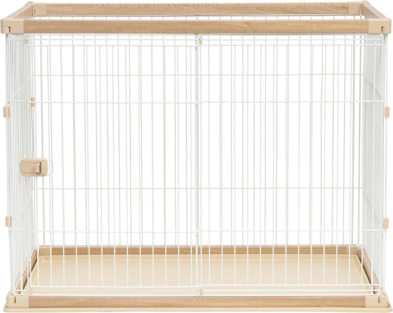 IRIS USA Large Wire Dog Crate with Tall Walls and Bottom Tray - Easy Assembly and Secure Latches Light BrownWhite