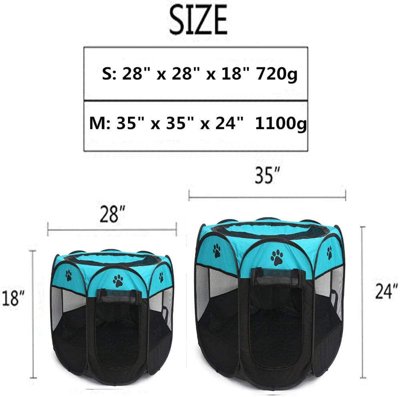 Portable Pet Playpen - Foldable IndoorOutdoor Exercise Kennel with Tent Mesh Cover - Blue S 28x28x18 for DogsCatsRabbits