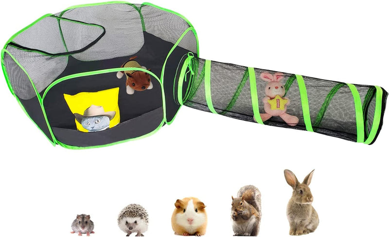 Small Animal Playpen with Toy Tunnel Top Cover - Ideal for Cats Bunnies Hamsters and Hedgehogs