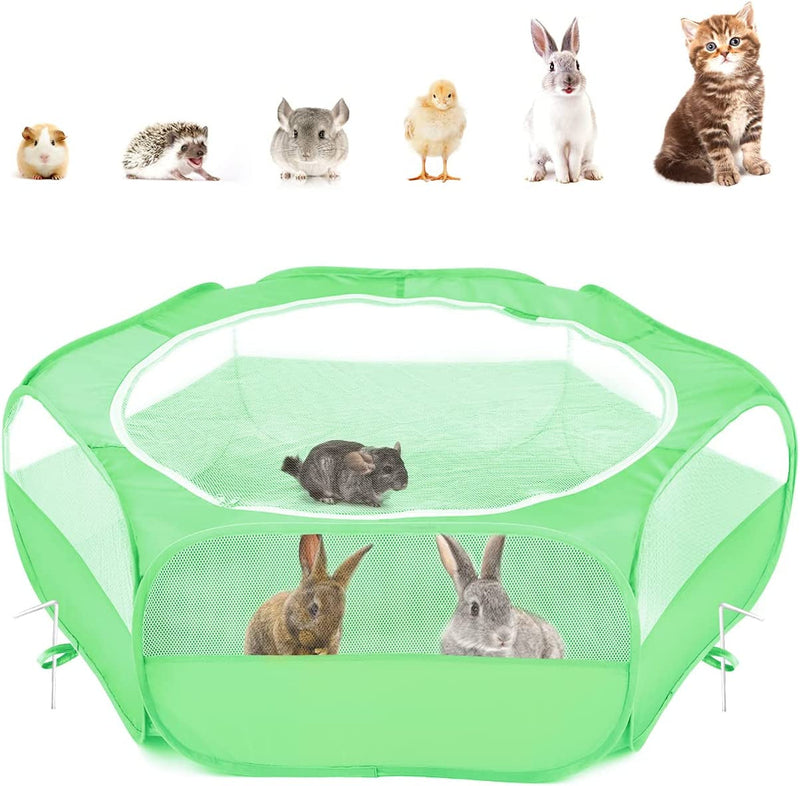 Pawaboo Portable Pet Playpen - Foldable Dog Tent Kennel for IndoorOutdoor - Free Carry Case  Bowl - For PuppyCatBunny - Green