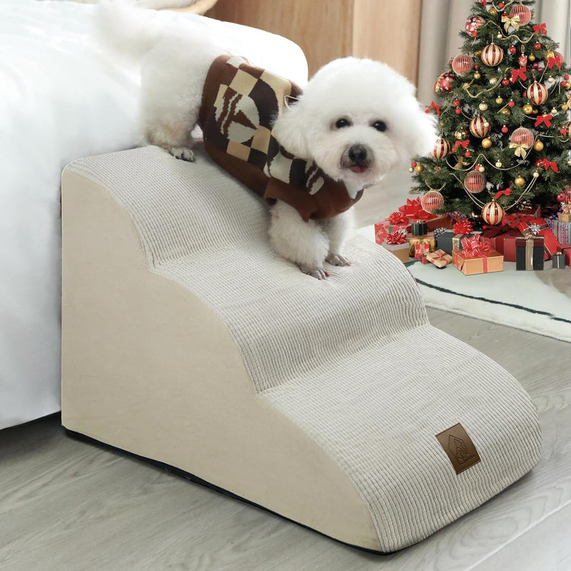 High Density Foam Dog Stairs with 3-Tier Slope Non-Slip Ramp for Sofa Bed with Free 3-Piece Lint Roller Set