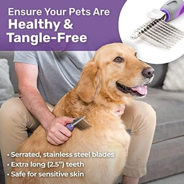 Hertzko Pet Undercoat Dematting Comb for Dogs Cats - Dematting Rake for Dogs Cats, Dog Rake Brush - Deshedding Tool Great for Cutting and Removing Dead, Matted or Knotted Hair, Shedding Combs