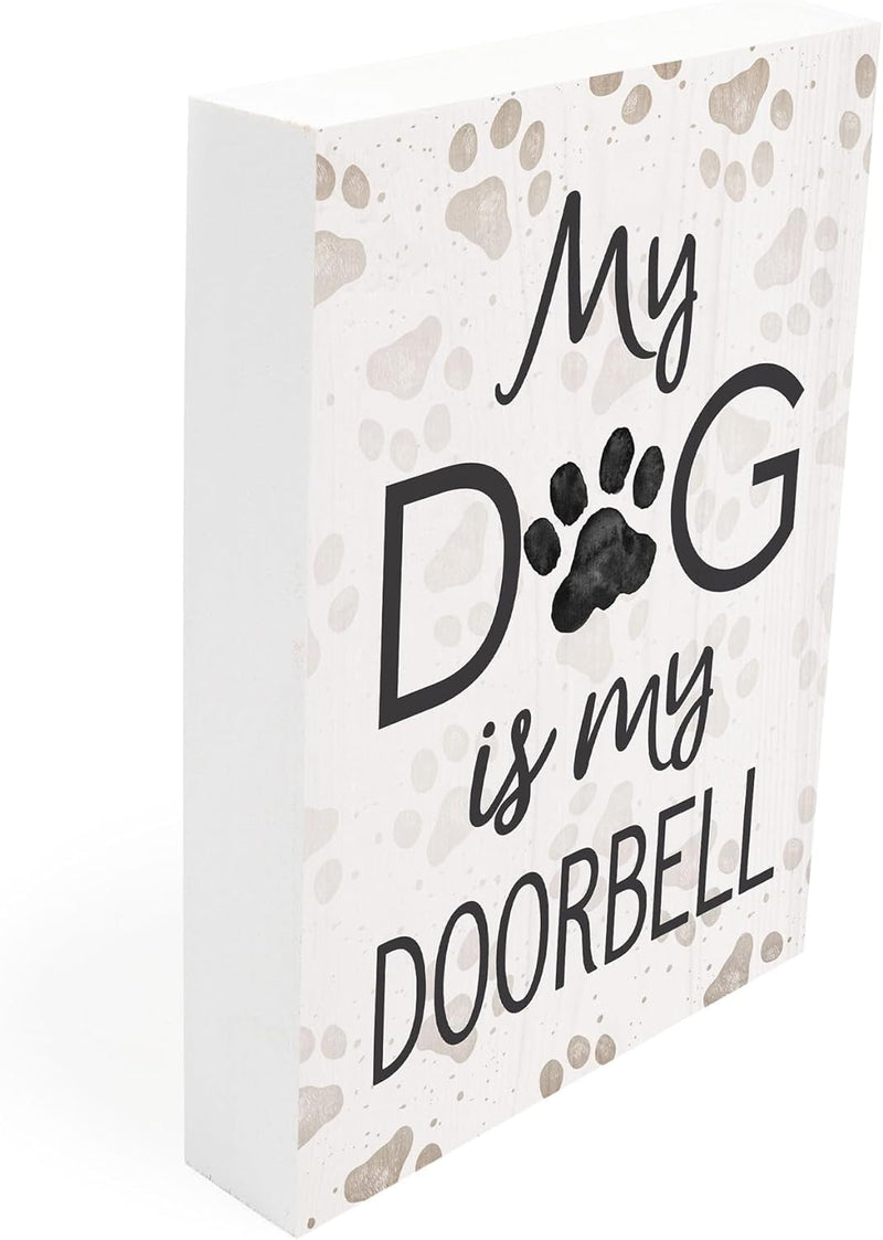 Wooden Dog Pawprint Tabletop Sign - 725 x 55 Grey Pine Wood Doorbell Block