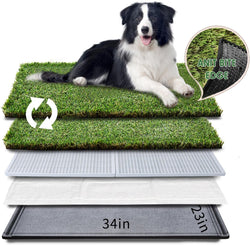 Hq4Us Dog Grass Pad with Tray Large Dog Litter Box Toilet 34”×23”, 2×Artificial Grass for Dogs,Pee Pad, Realistic, Bite Resistance Turf, Less Stink, Potty for Balcony,