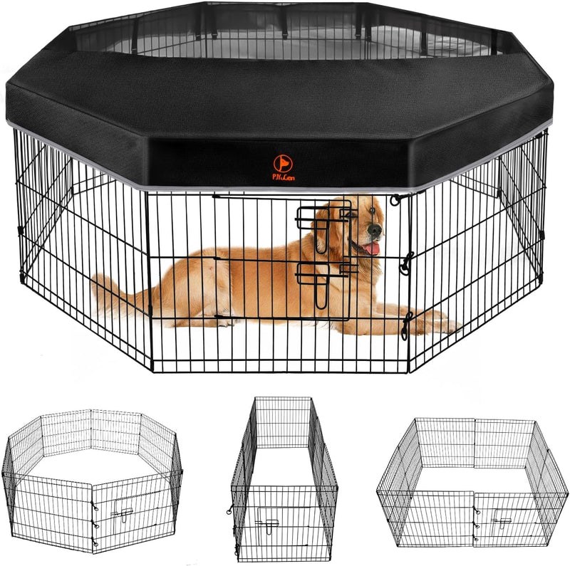 Metal Dog Playpen with Cover  Bottom Pad - 8 Panels 30H - SmallMedium Pets