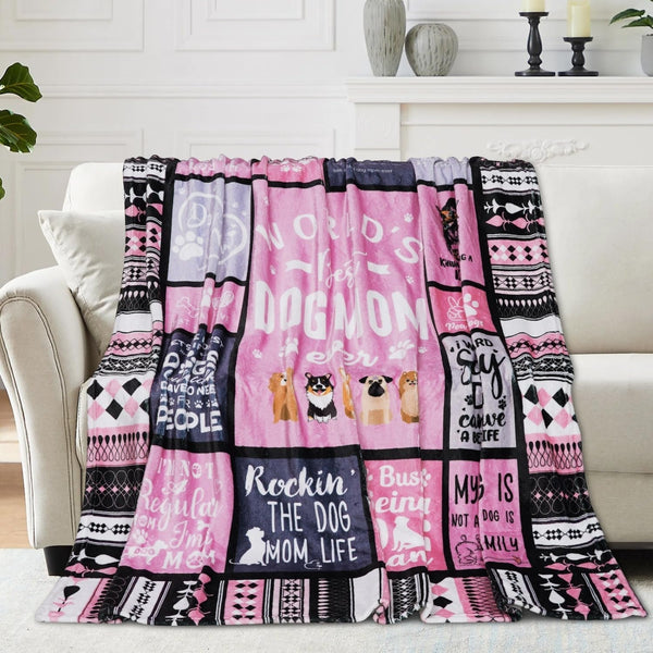 Worlds Best Dog Mom Blanket - 50x60 Fun Dog Lover Gift for Womens Birthday